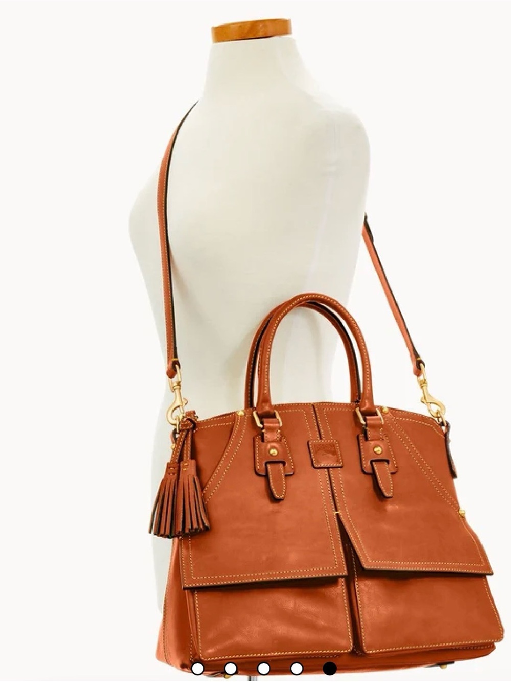 Dooney & Bourke Brown Leather Satchel with Crossbody Strap